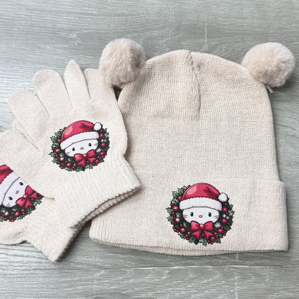 Hello Kitty Kids Matching Hat and Gloves Set Christmas